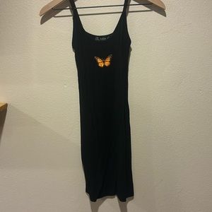 Spaghetti strap black butterfly dress
